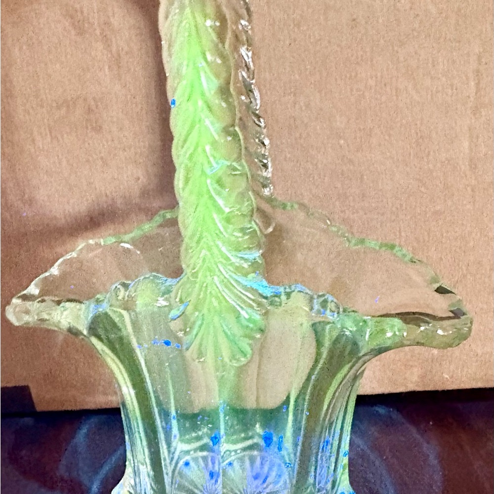 Vintage 1920’s Duncan Miller uranium Manganese Small Glass Bridal Basket